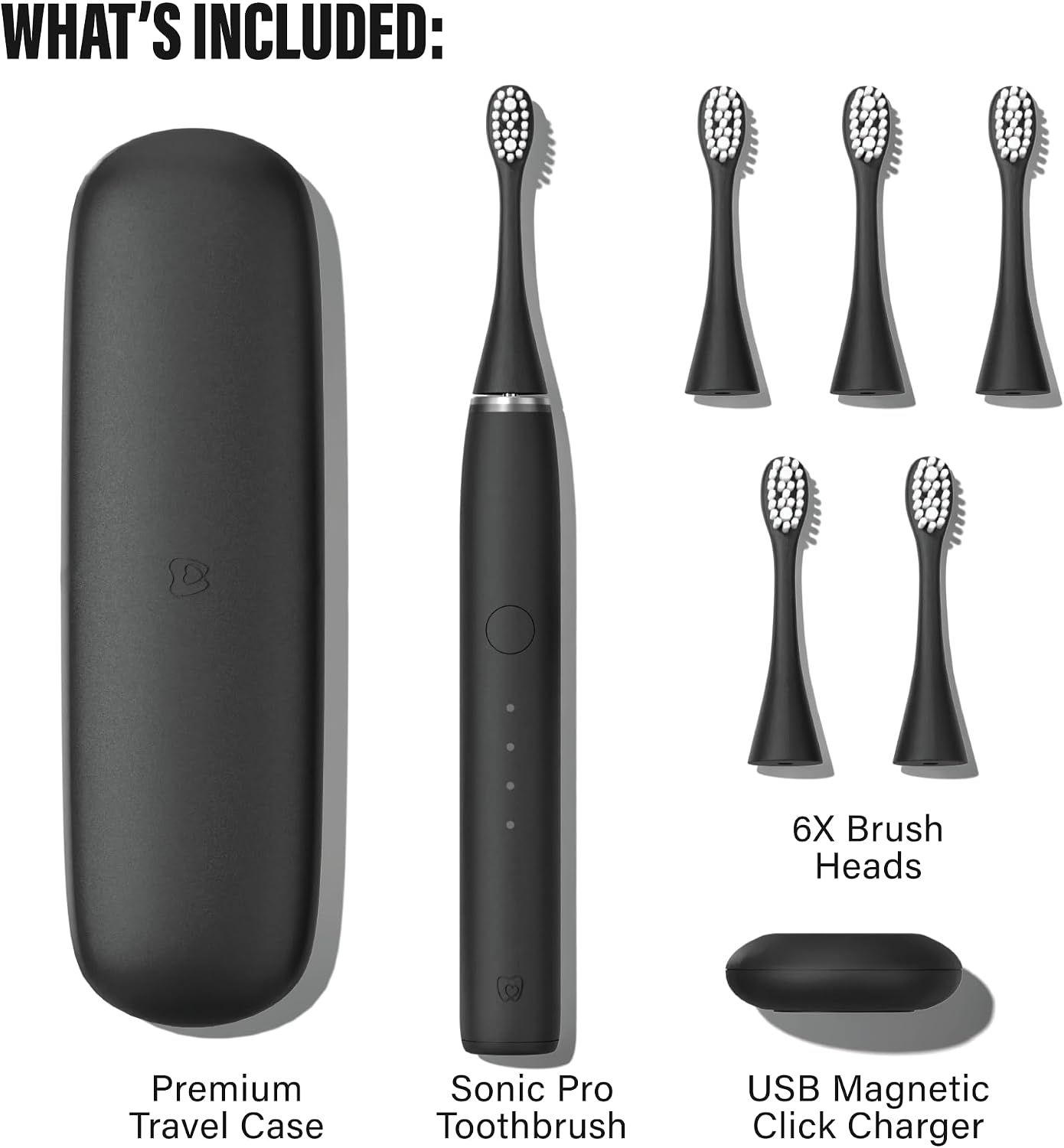 Sonic Pro Electric Toothbrush + 6 Heads (18-Month Supply) – Made by Dentists - Pressure Sensor & 4 Modes - 70-Day Battery - Gently Whitens, Sensitive Gums, Black