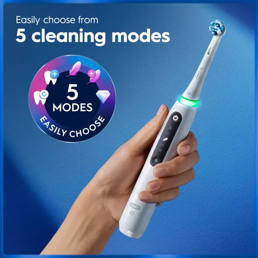 Oral-B iO5 Electric Toothbrush, White, with Travel Case and Spare Head White 1 Handle + 2 Heads