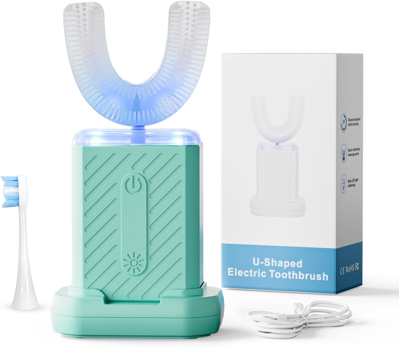 U-Shaped Electric Toothbrush, 48,000 VPM, 4 Modes, 60-Second Clean, Magnetic Contact Charging