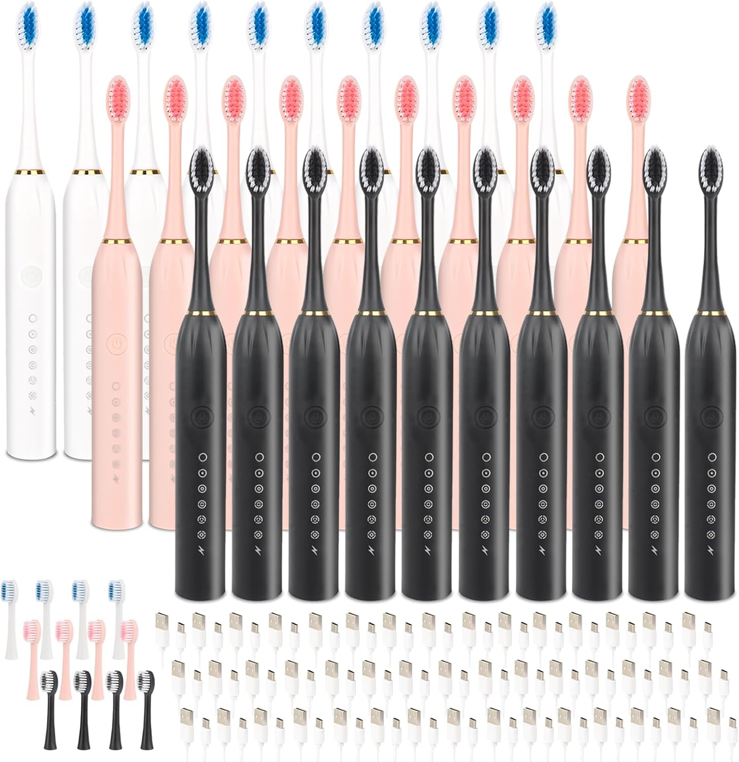 30 Pack Adult Electric Toothbrush Rechargeable Sonic Electric Toothbrush with 4 Brush Heads 6 Modes Timer Function IPX7 Waterproof 3 Colors Available