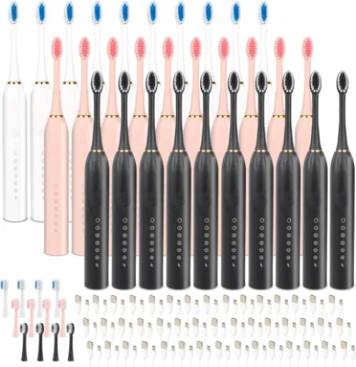 30 Pack Adult Electric Toothbrush Rechargeable Sonic Electric Toothbrush with 4 Brush Heads 6 Modes Timer Function IPX7 Waterproof 3 Colors Available