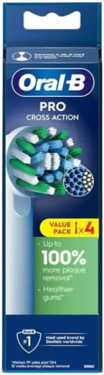 Oral B Cross Action Electric Toothbrush Replacement Brush Heads Refill, 4Count 4 Count (Pack of 1)