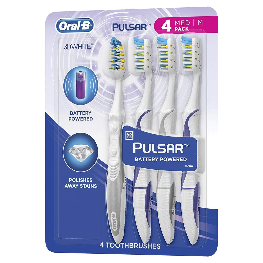 Oral-B Pulsar Vibrating Bristles Toothbrush, Medium, 4 Pack (Colors May Vary) 4 Count (Pack of 1)