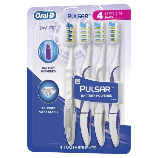 Oral-B Pulsar Vibrating Bristles Toothbrush, Medium, 4 Pack (Colors May Vary) 4 Count (Pack of 1)