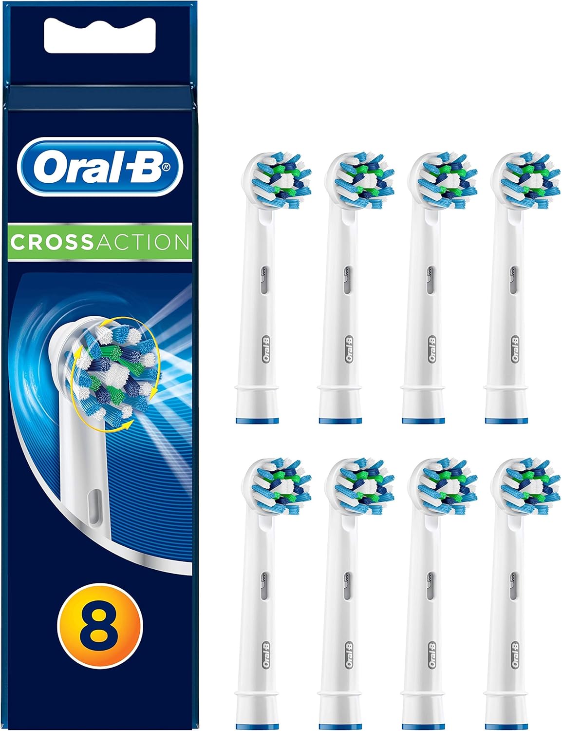 Oral-B CrossAction Toothbrush Heads Pack of 8 Replacement Refills for Electric Rechargeable Toothbrush, Mailbox Sized Pack 8 Count (Pack of 1)