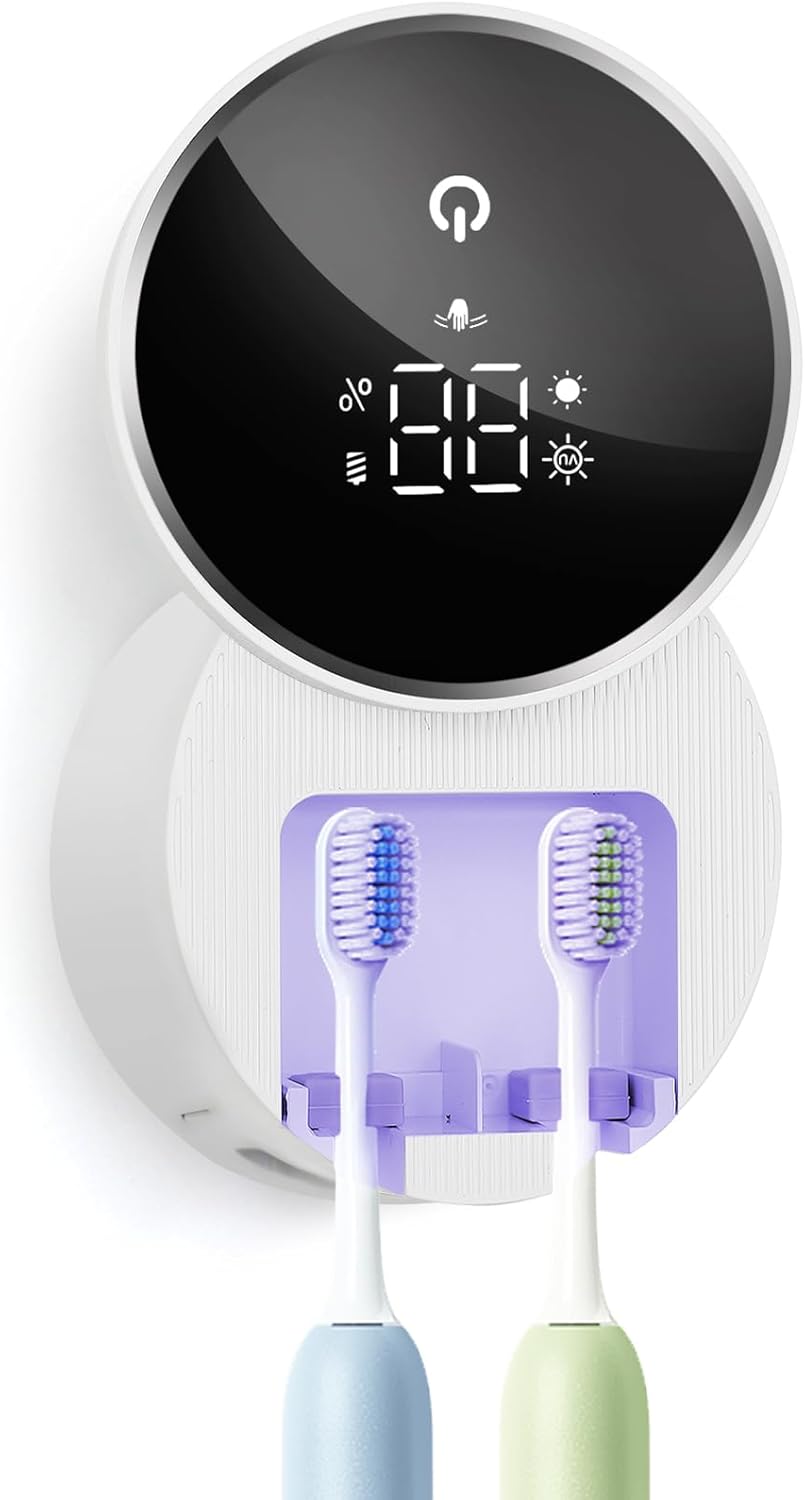 Toothbrush Holders for Bathroom, WONICO Toothbrush Sanitizer Holder, Tooth Brush Wall-Mounted Cleaner Organizer with Auto-Inductive Cover, Air Drying Fits Most Electric, Manual and Kids’ Toothbrushes