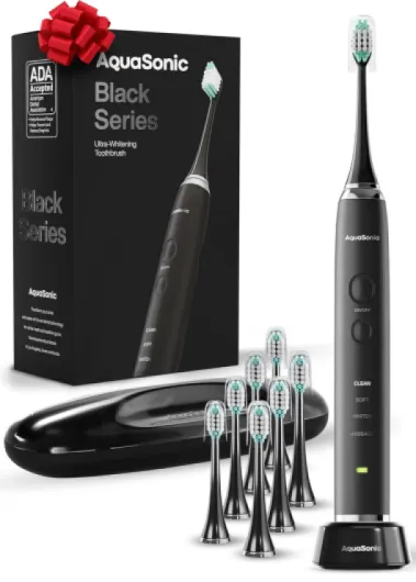 Black Series Ultra Whitening Toothbrush – ADA Accepted Electric Toothbrush- 8 Brush Heads & Travel Case – 40,000 VPM Electric Motor & Wireless Charging - 4 Modes w Smart Timer