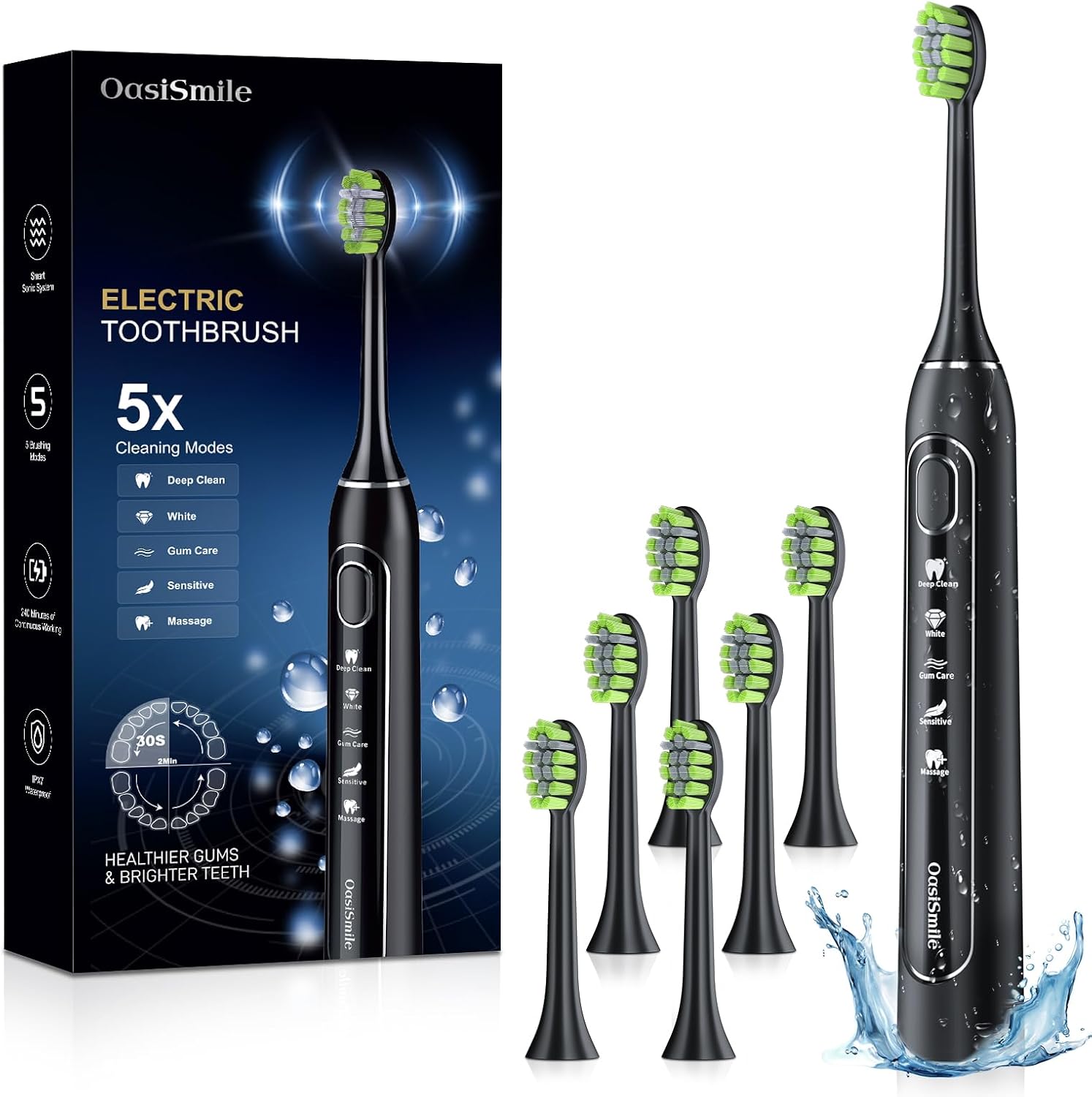 Sonic Electric Toothbrush for Adults: 42000 VPM Deep Cleaning for Travel & Sensitive Teeth – Rechargeable Toothbrush with 6 Brush Heads, 5 Modes & 100 Days Battery, IPX7 Waterproof for Home Family Dark Black