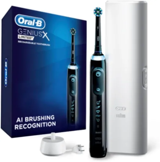 Oral-B Genius X Limited Rechargeable Electric Toothbrush with 1 Replacement Brush Head, Travel Case, Midnight Black Midnight Black 1 Count (Pack of 1)