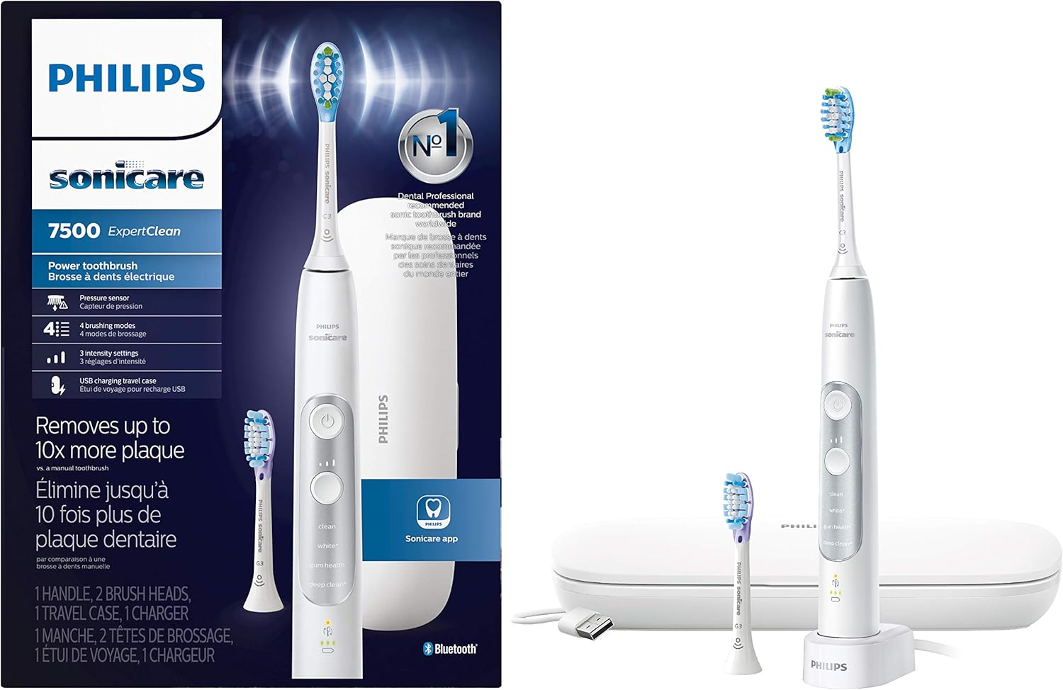ExpertClean 7500 White, Rechargeable Electric Power Toothbrush, HX9690/06 1 Count (Pack of 1) White