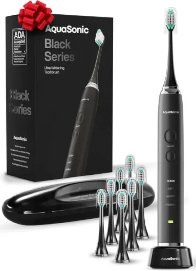 Black Series Ultra Whitening Toothbrush – ADA Accepted Electric Toothbrush- 8 Brush Heads & Travel Case – 40,000 VPM Electric Motor & Wireless Charging - 4 Modes w Smart Timer 1 Count (Pack of 1)