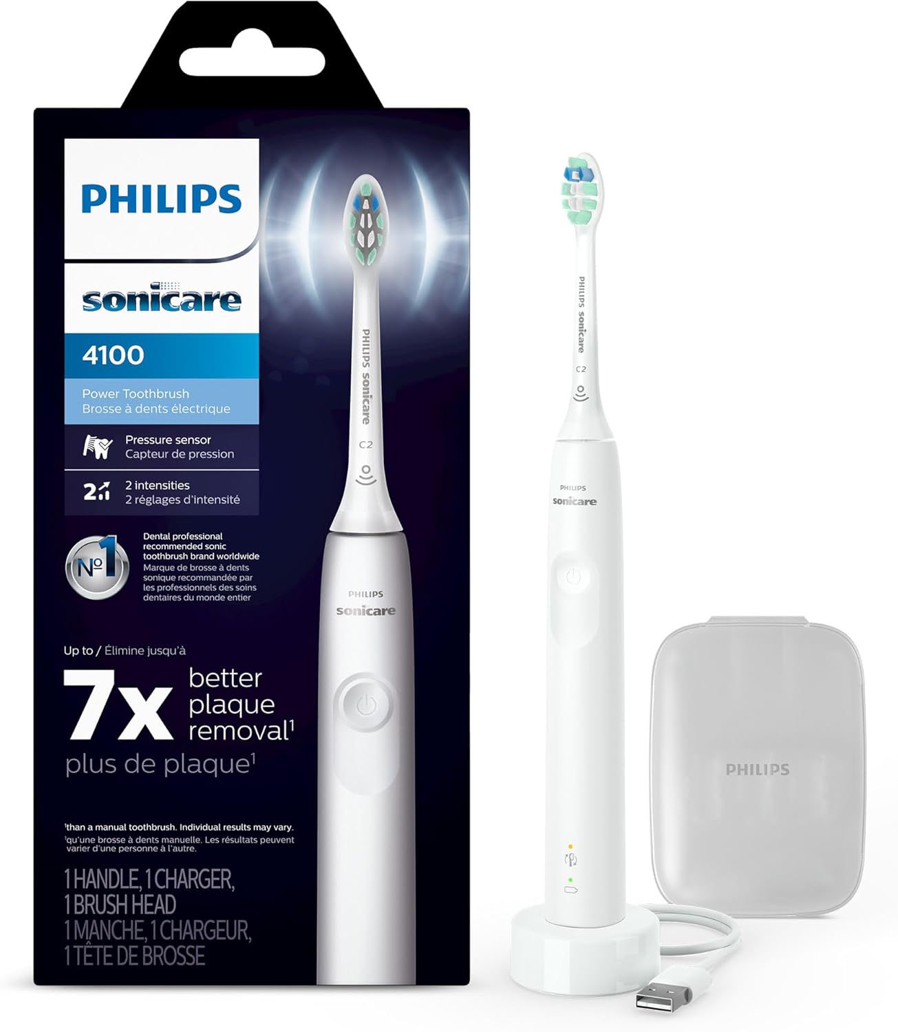 4100 Rechargeable Electric Toothbrush, Advanced Plaque Removal, Pressure Sensor, Includes Brush Head Case, White BD5002AZ 1 Count (Pack of 1) White + Brush Head Case