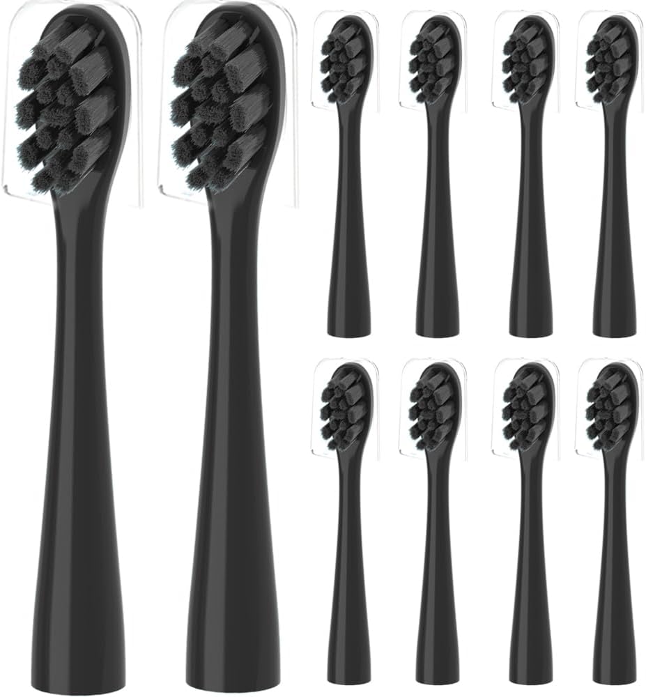 10 Pcs Replacement Toothbrush Heads for Moon Electric Toothbrush Adults with Dust Cover, Black 10 Black