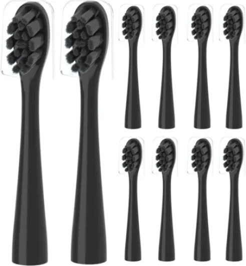 10 Pcs Replacement Toothbrush Heads for Moon Electric Toothbrush Adults with Dust Cover, Black 10 Black