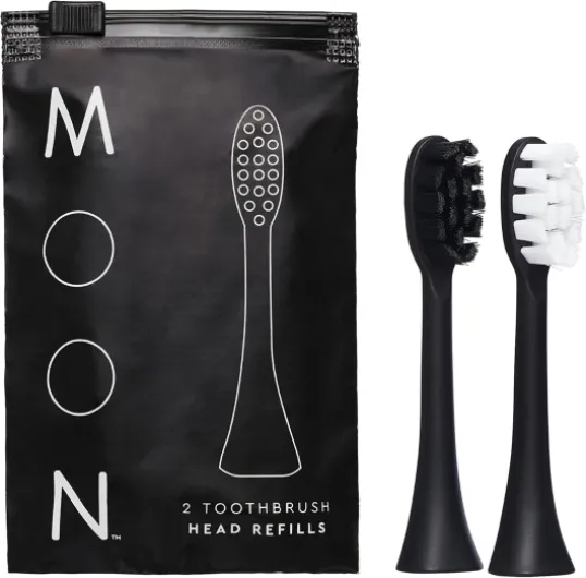 Electric Toothbrush Heads - 2 Replacement Heads for The MOON Electric Toothbrush - Each with 720 Tapered Ultra-Fine Dupont Bristles - Lasts Up to 4X Longer - Black (2 Count)