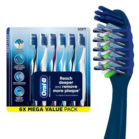 Oral-B Pro Clean Cross Action Toothbrushes, Deep Plaque Removal, 6 Count Toothbrush (Pack of 6)
