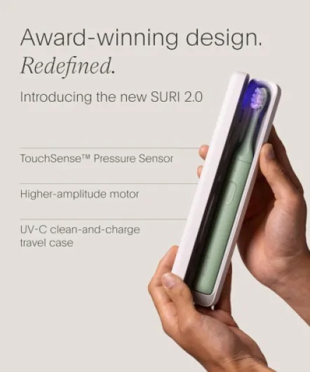 2.0 Sonic Electric Toothbrush with Pressure Sensor & UV-Cleaning Travel Case - 40+Day Battery - Designed in London - Electric Toothbrush for Adults - Travel Toothbrushes - Tooth Brush - Green Case + SURI 2.0 Winter Fern