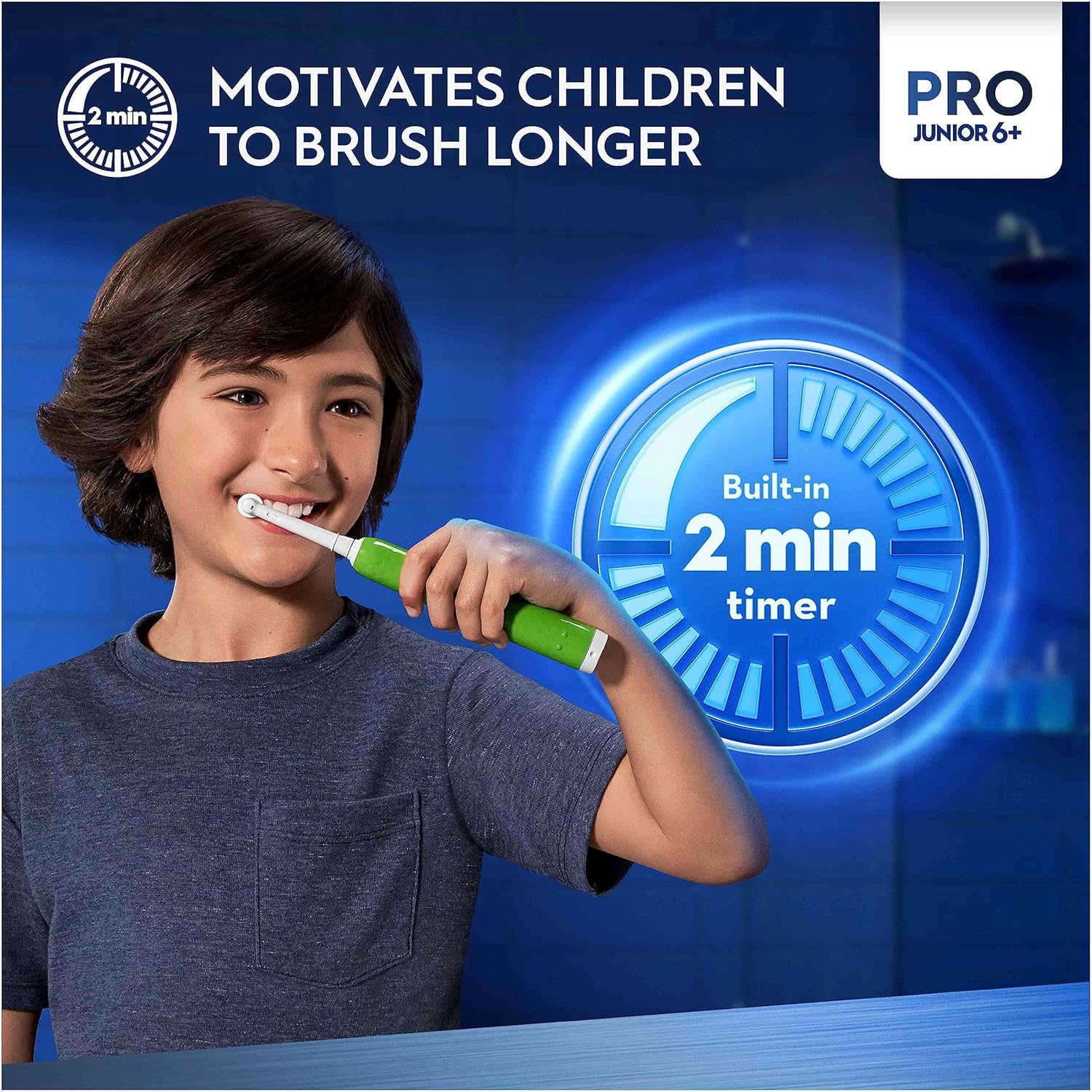 Oral-B Pro Junior Electric Toothbrush, 1 Green Handle, 1 Toothbrush Head, Designed by Braun, for Ages 6+
