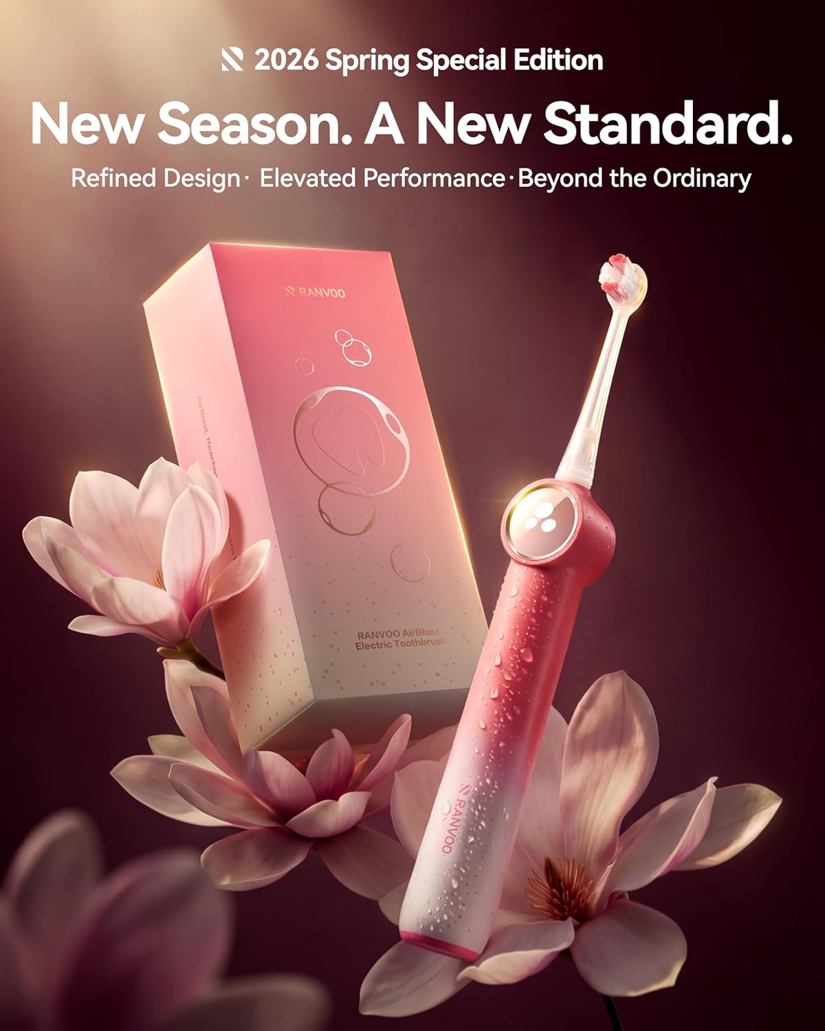 AirJet X5 [Max Tartar Removal & Interdental Jet Clean] New-Gen Electric Toothbrush, 100% Plaque Removal, Whitening, Gentle on Gums, Orthodontic Clean, Rechargeable, 3 Brush Heads, Rose Gradient