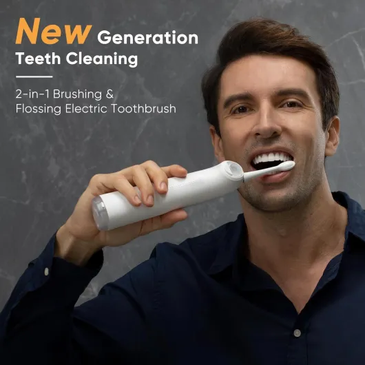 Neos - 2-in-1 Electric Toothbrush & Water Flosser, Cordless, 40X Cleaning Power, 6 Settings, Built-in Water Tank White