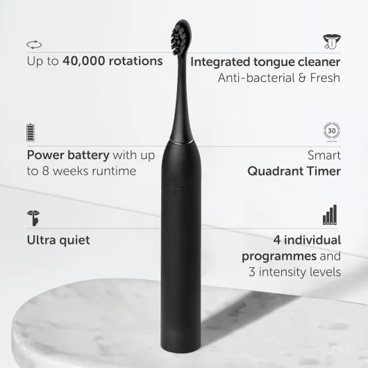 Sonic Toothbrush Pro - Award Winner 2026* - Electric Toothbrush 100-Day Risk-Free Test - IPX8, 4 Modes - TÜV SÜD Certified - with Charging Station & 60-Day Power Battery (Ultimate Black) Black 1 count (Pack of 1)