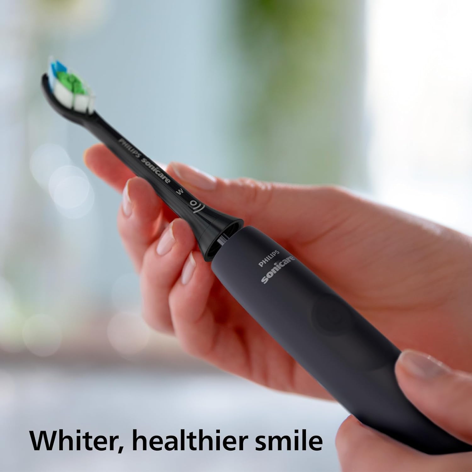 Sonicare 4100 Electric Toothbrush for Adults with 1 x Philips W2 Optimal White Sonic Brush Head in Black, Slim Travel Case and USB Charger