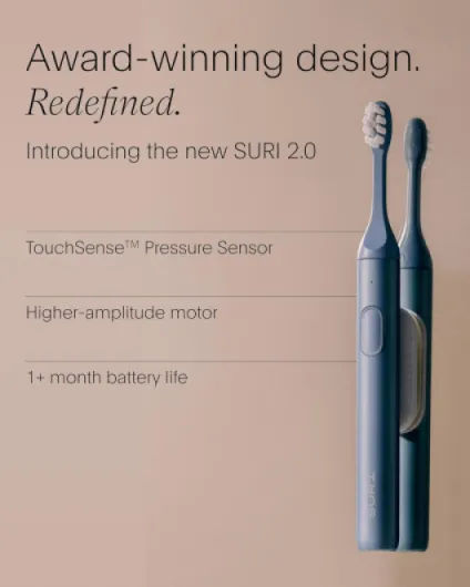 2.0 New Sonic Electric Toothbrush with Pressure Sensor - 1 Month+ Battery- Electric Toothbrush Adults - Sonic Toothbrushes - Blue Morning Waves SURI 2.0