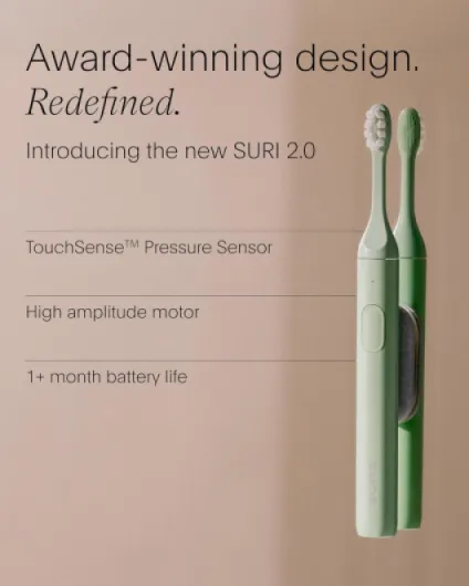 2.0 New Sonic Electric Toothbrush with Pressure Sensor - 1 Month+ Battery- Electric Toothbrush Adults - Sonic Toothbrushes - Green Winter Fern SURI 2.0