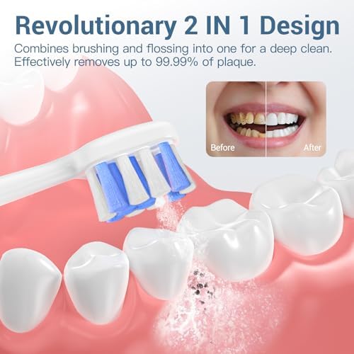 Electric Toothbrush Water Flosser Combo with 9 Brush Heads & 3 Nozzle, 2-in-1 Cordless Oral Irrigator Dental Flosser 3x4 Modes, Portable Sonic Tooth Cleaner for Home Travel Gum Care