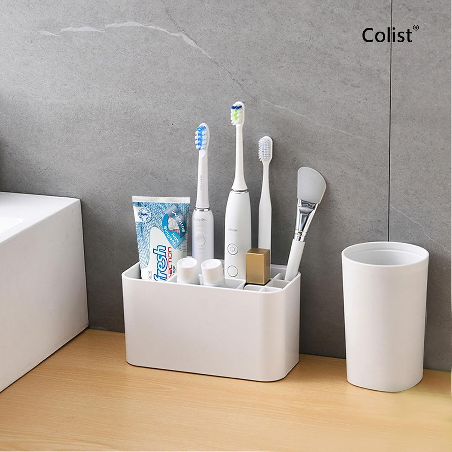 Toothbrush Holder Wall Mounted, Electric Toothbrush Holder with Drainage, 11 Detachable Compartments, Family Bathroom Organizer (White)