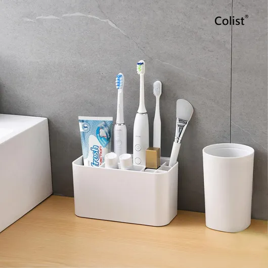 Toothbrush Holder Wall Mounted, Electric Toothbrush Holder with Drainage, 11 Detachable Compartments, Family Bathroom Organizer (White)